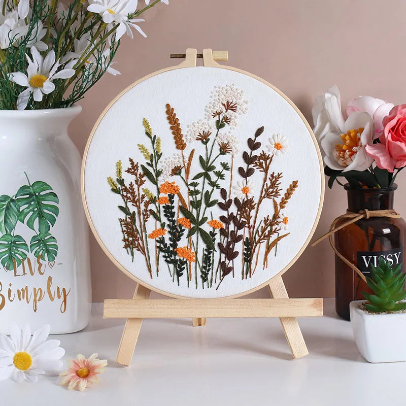 Leaves Plant Embroidery Kit Cross Stitch Kit DIY Craft Present with Instruction Needle Thread  Embroidery Supplies