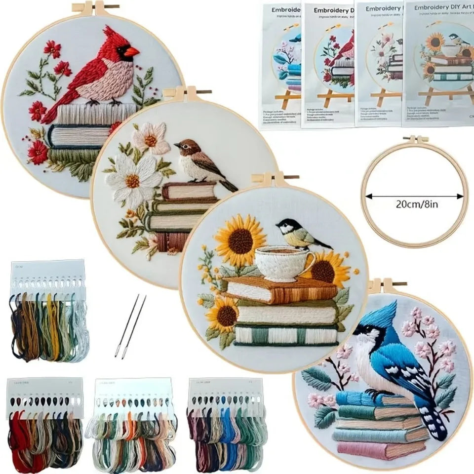 This set of books and the bird series design embroidery kit is suitable for adult beginners. It includes printed patterns, needl