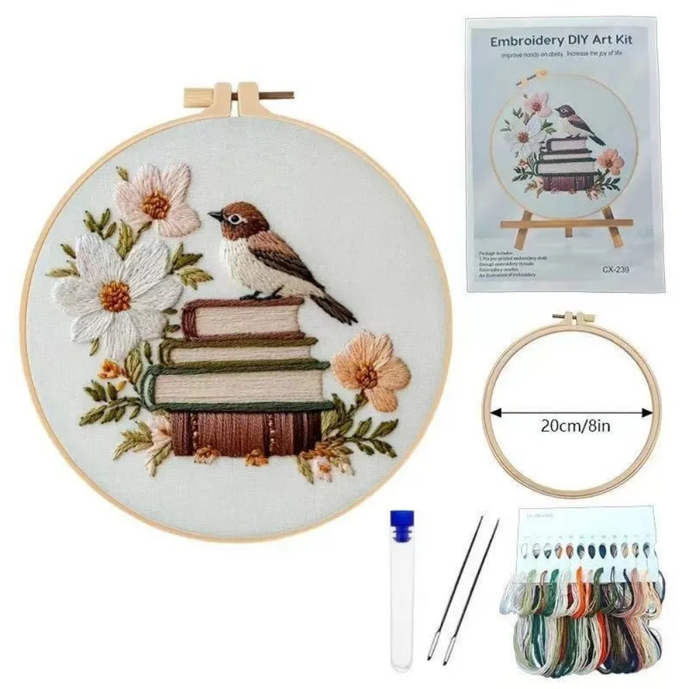 This set of books and the bird series design embroidery kit is suitable for adult beginners. It includes printed patterns, needl
