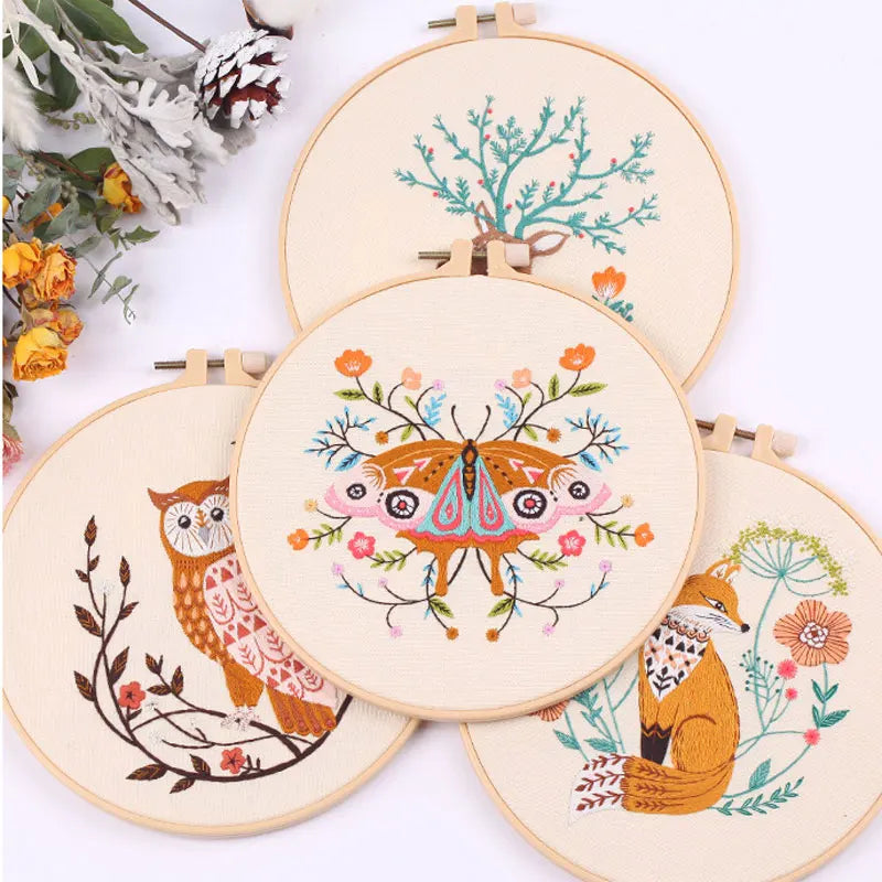 Embroidery Kit for Beginner DIY Butterfly Printed Pattern Flower Cross Stitch Set Needlework Hoop Handmade Sewing Art Craft Kit