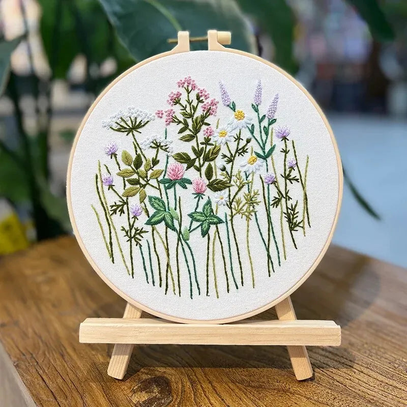New Embroidery Diy Material Package Kit Flower Pattern Cross Stitch Table Painting Hanging Picture With Hoop