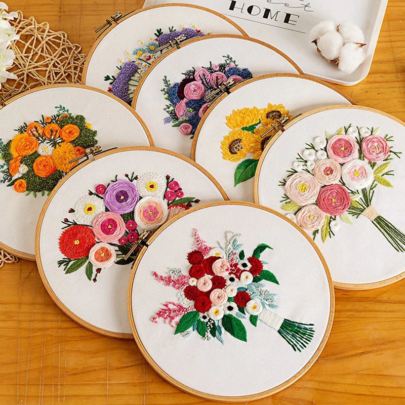 Embroidery Starter Kit for Beginners Beautiful Flower Stamped Pattern Adult Cross Stitch Kits Wedding Bouquet Decoration