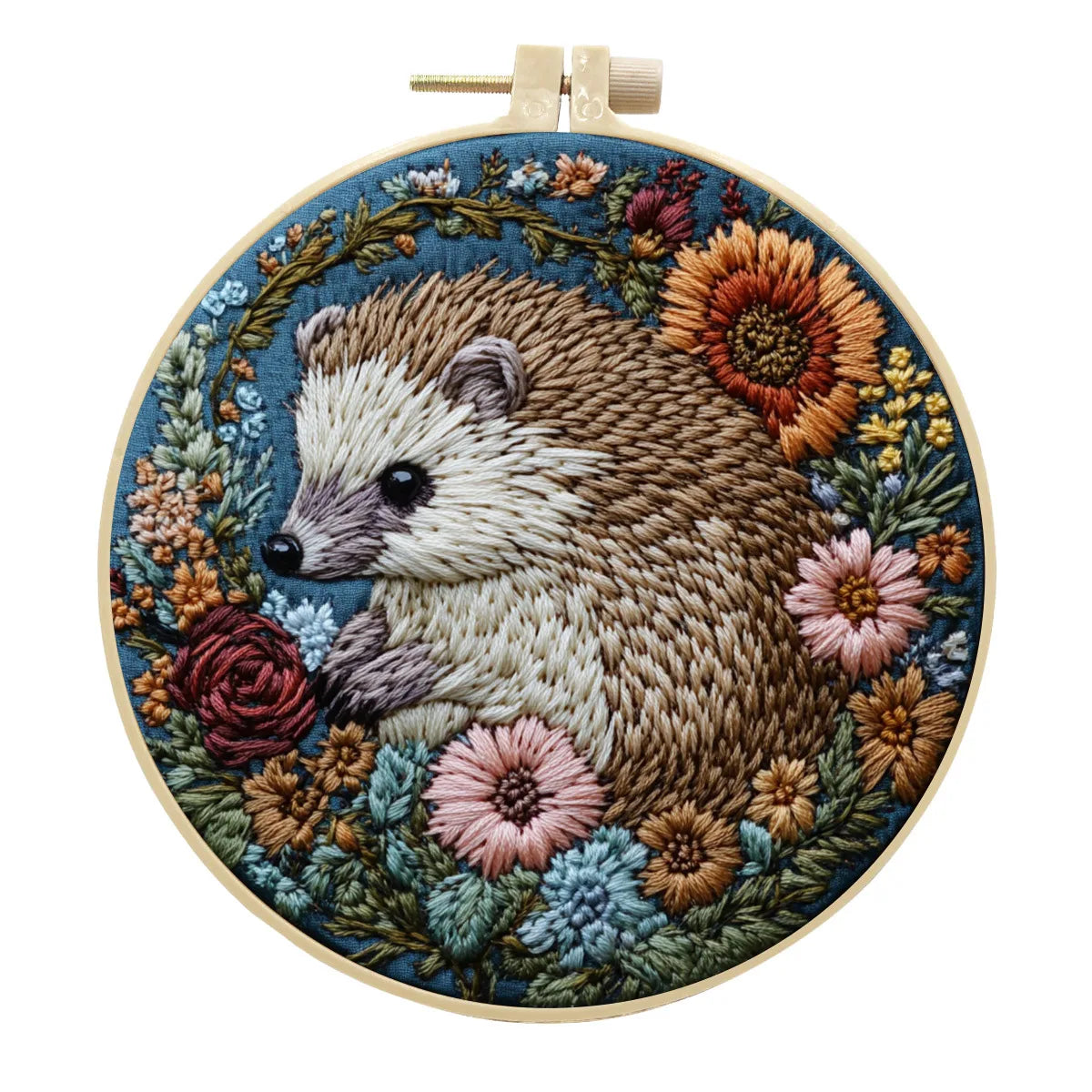 Hedgehog Broidery Kit with flower Embroidery Kit for Beginners Needles Enough Embroidery Thread
