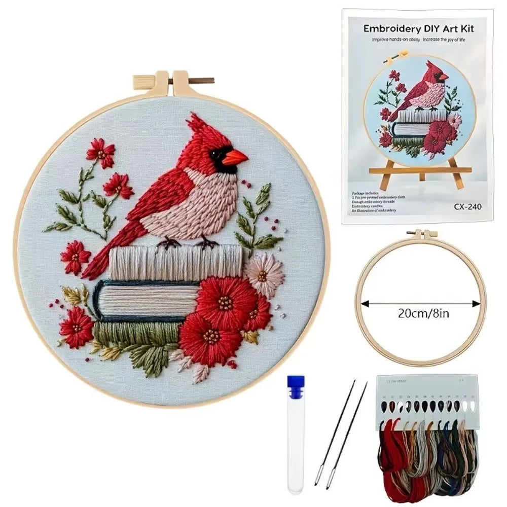 This set of books and the bird series design embroidery kit is suitable for adult beginners. It includes printed patterns, needl