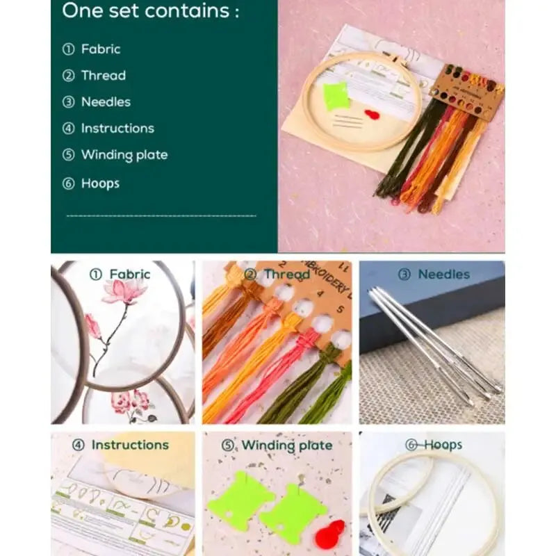 New Embroidery Diy Material Package Kit Flower Pattern Cross Stitch Table Painting Hanging Picture With Hoop