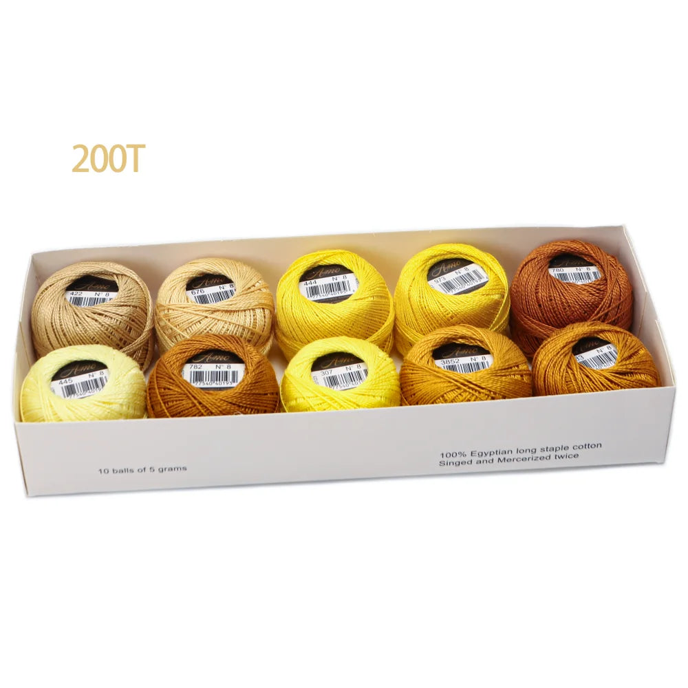 Amohilos Size 8 Mercerized Egyptian Cotton Pearl Thread 10 Assorted Colors Collection 5 Grams 40 Meters Ball 20 Sets Available