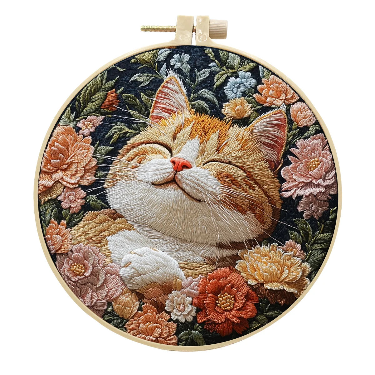 New Cat Flower Black Cloth Pattern Embroidery Kit Set with Needle Instruction Stamped Clothes Kit for Room Decor