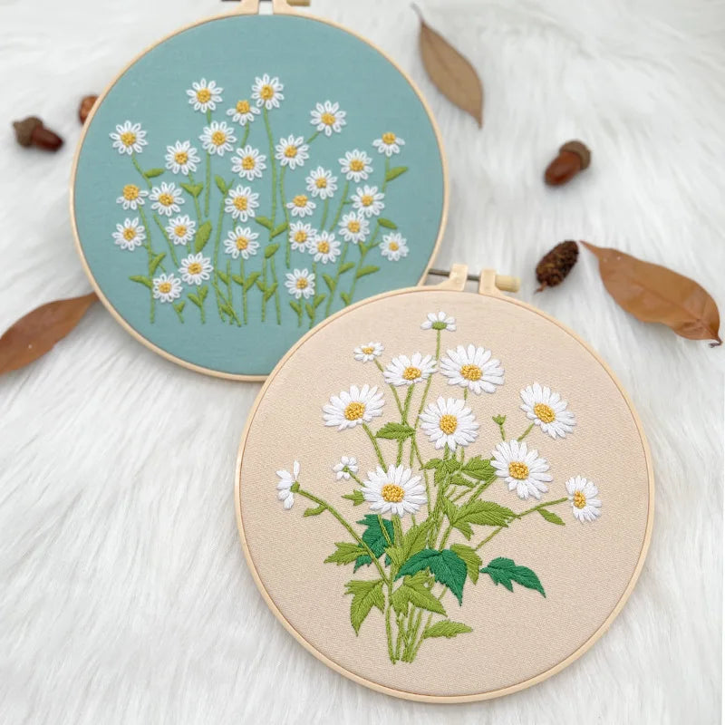 Embroidery Kit for Beginner Adults, Stamped Cross Stitch kits Dasiy Flower Hand Embroidery Starter Needlepoint Kit