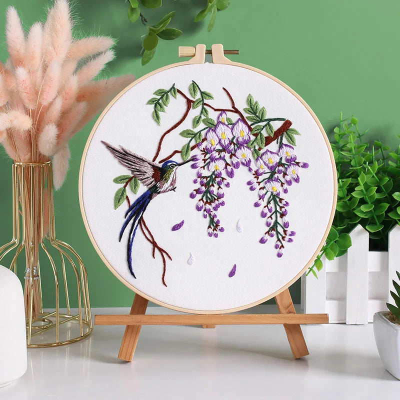 Embroidery Starter Kit with Flower Bird Patterns and Instructions, DIY Adult Beginner Cross Stitch with Pattern Plant Cat