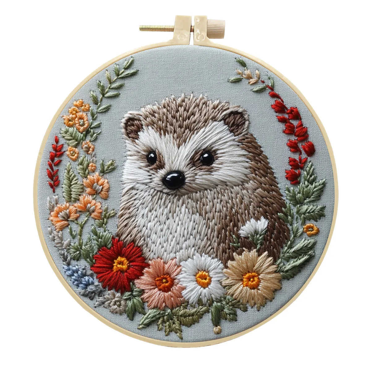 Hedgehog Broidery Kit with flower Embroidery Kit for Beginners Needles Enough Embroidery Thread