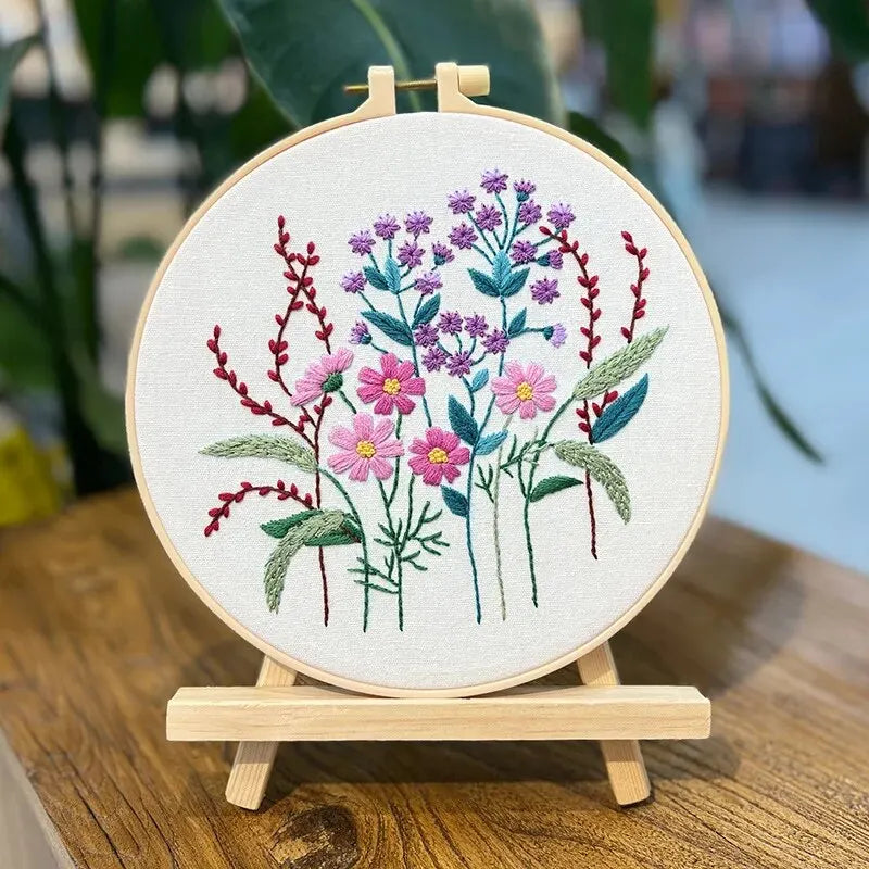 New Embroidery Diy Material Package Kit Flower Pattern Cross Stitch Table Painting Hanging Picture With Hoop