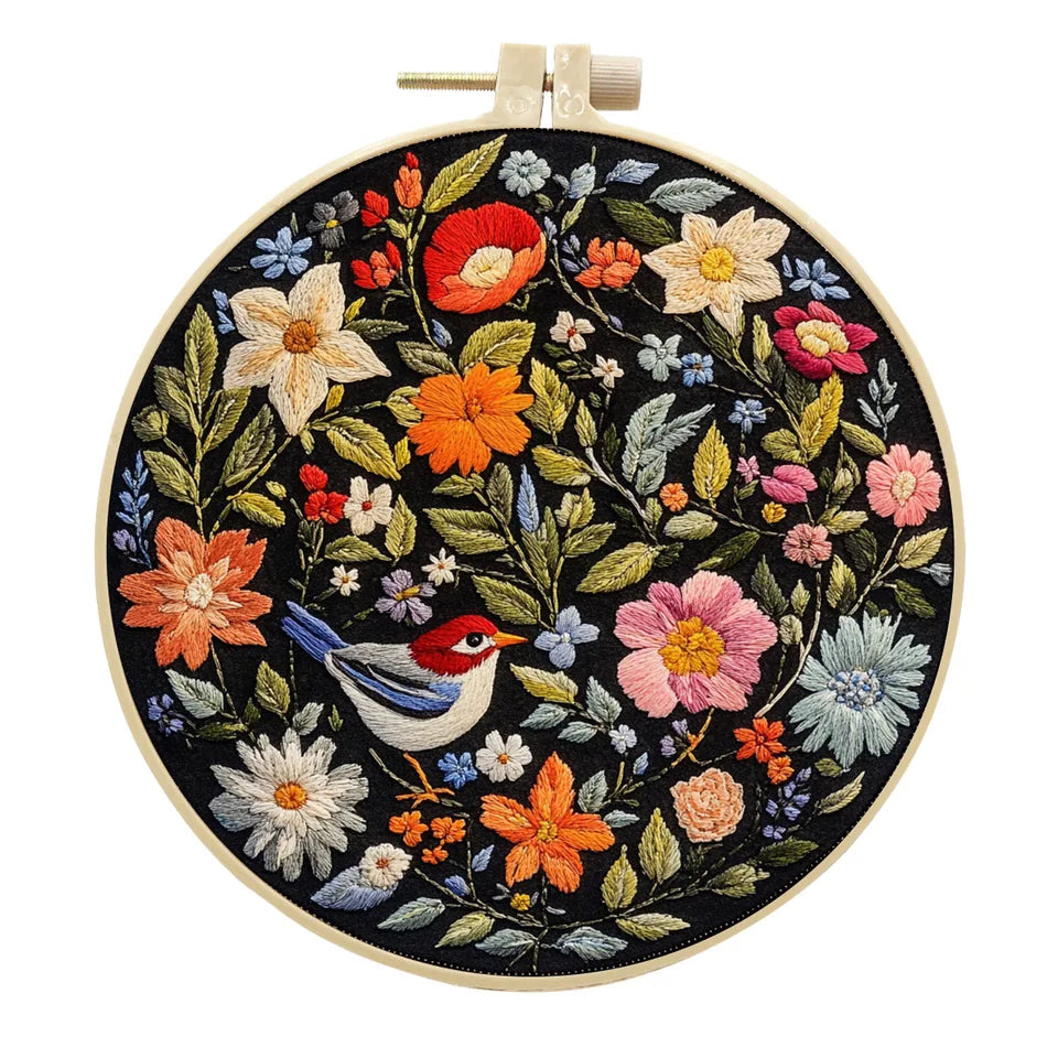 3D Beginner Embroidery Kit with Flower And Bird Pattern Traditional Handicraft Materials Set for Novices